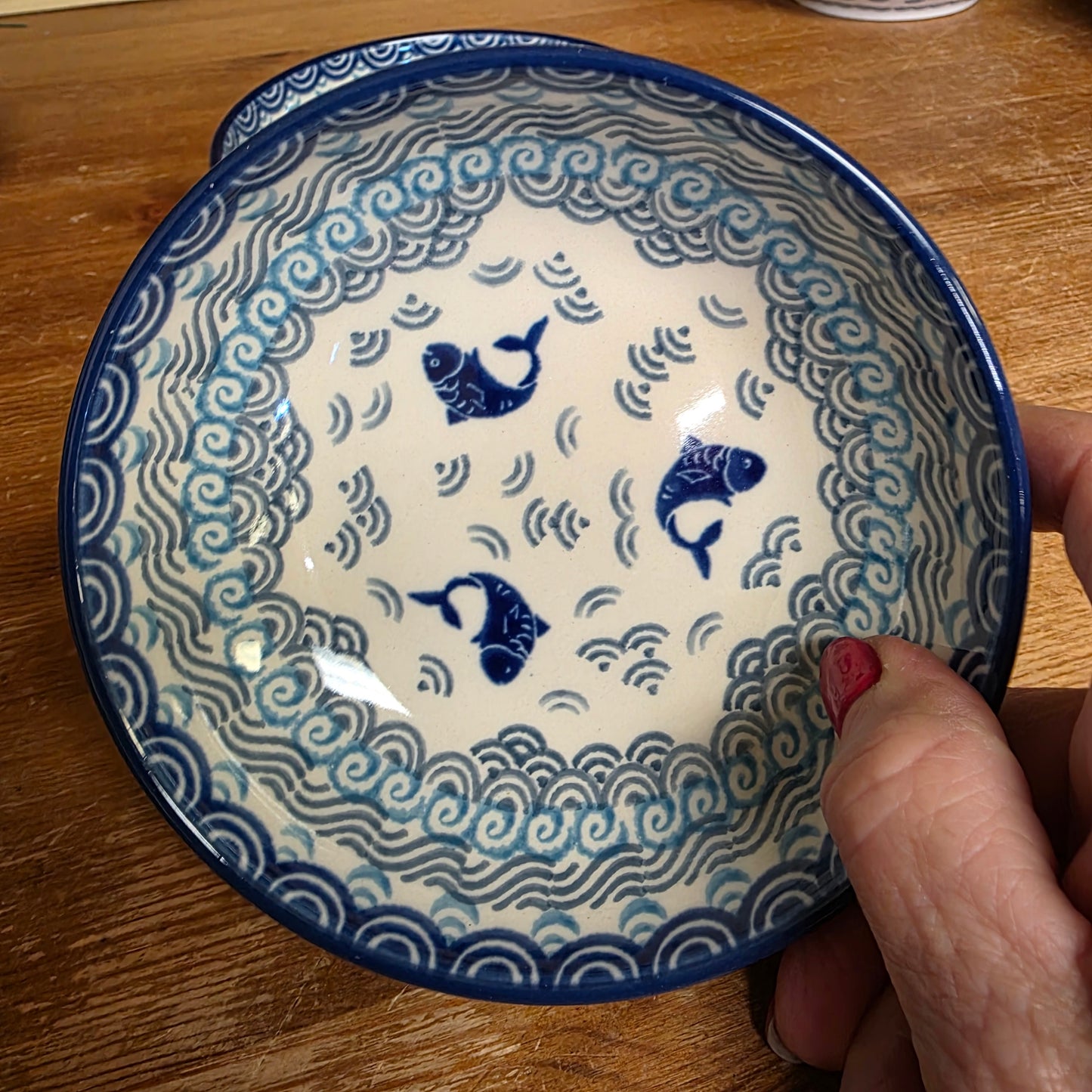 Bowl ~ 5" shallow B89 2372X ~ Deep Blue Sea ~ Koi Fish