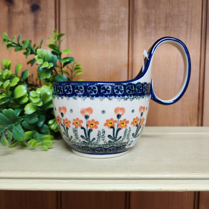 Bowl w/ Loop Handle   16 oz  845-0560X  Peach Spring Daisy pf0526