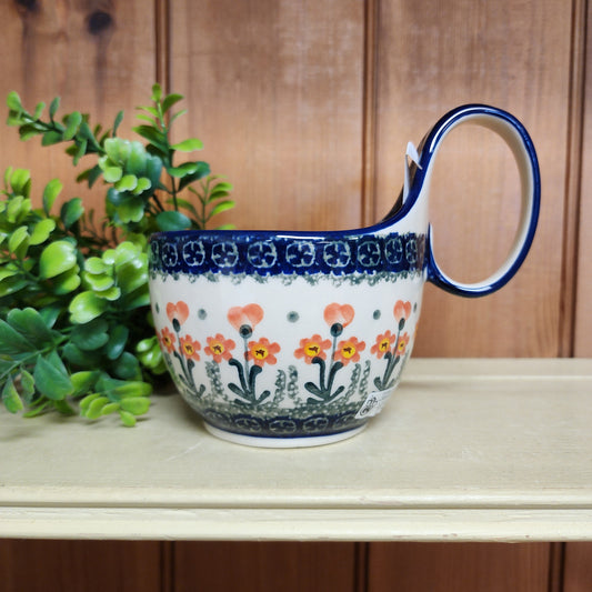 Bowl w/ Loop Handle   16 oz  845-0560X  Peach Spring Daisy pf0526
