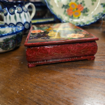 Box Roses and Peonies Still Life Lacquer Trinket Box ~ Made in Serbia