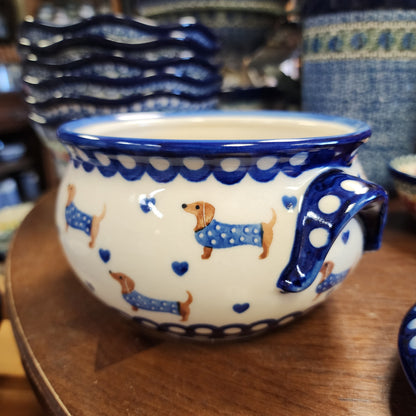 Jar 34 oz / Tureen 7" tall  with lid Dachshund sweater 1322