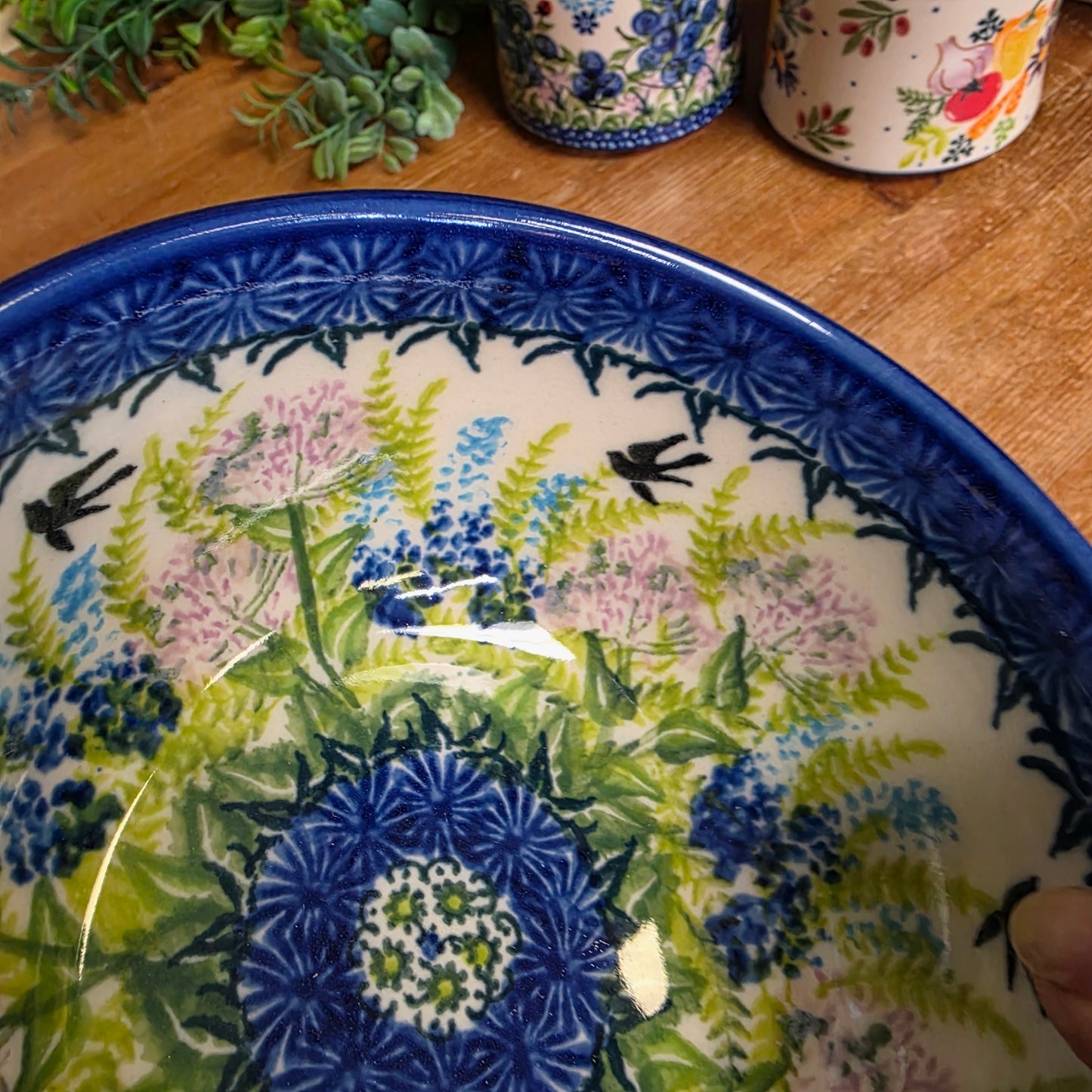 Bowl 5" / 12 oz ~ pink/blue / black birds
