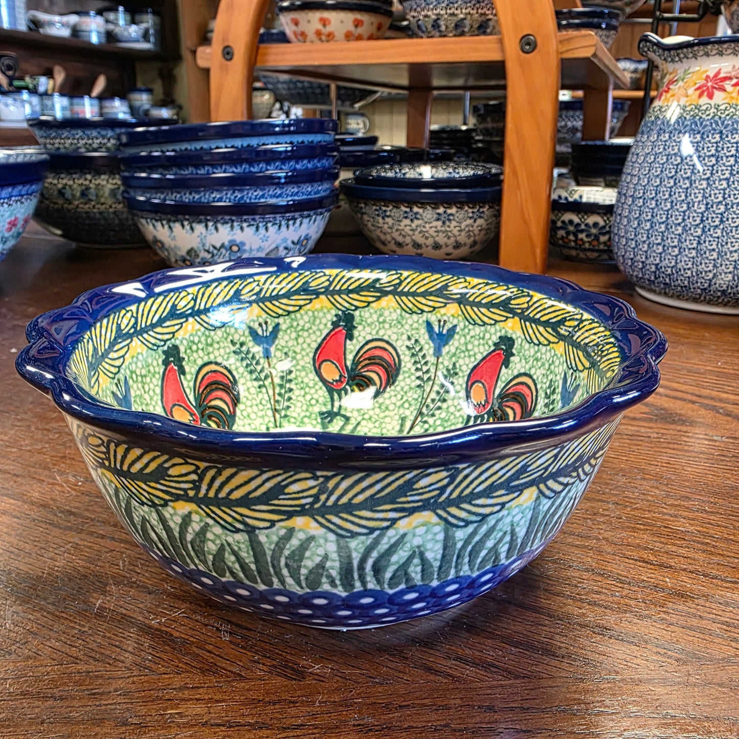 Bowl   Scalloped Edge   7"   U2663 ~ U3 ~ Rooster ~ M. Kuczynska
