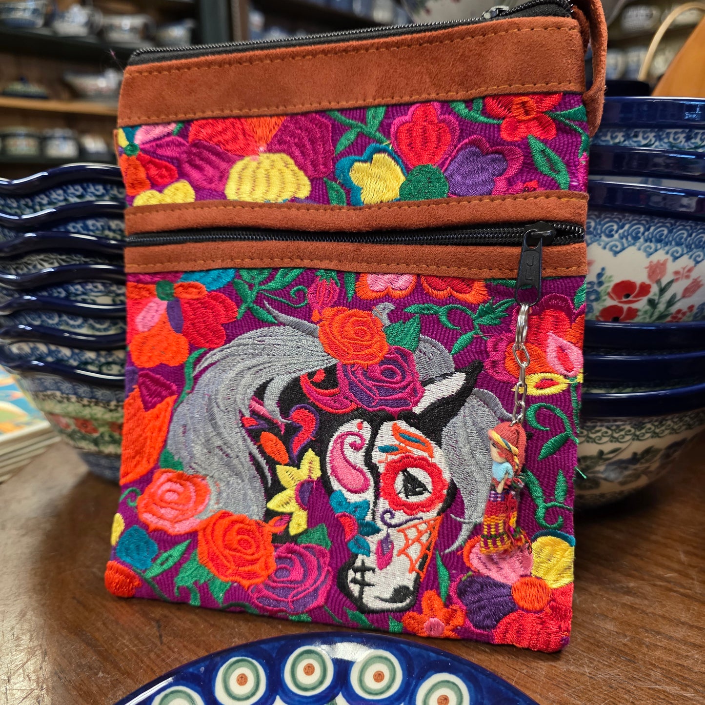 Embroidered Horse purple ~  Faux Leather Crossbody Purse