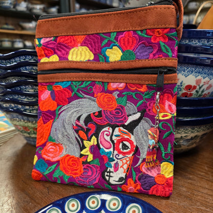 Embroidered Horse purple ~  Faux Leather Crossbody Purse