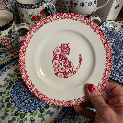 Burleigh ~ RED Plate 6.75"  Calico Cat  *** NOT Polish Pottery