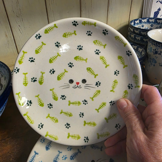 Plate 7" / Green Kitty / Fish Bones