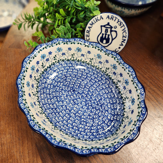 Bowl Oval Baker ~ Fluted Edge 9" x 7.5" x 2 3/4"deep   D78-2785X  Georgia Blue pf0526