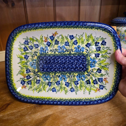 Platter 11"x8" Rectangular Bees blue