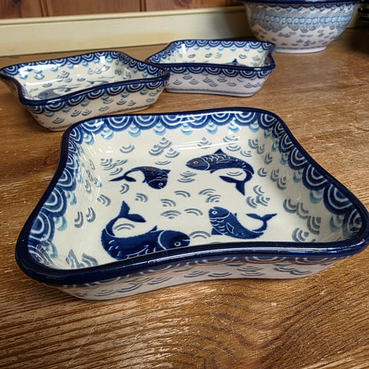 Bowl ~ Shallow Fluted 2372X ~ Deep Blue Sea ~ Koi Fish