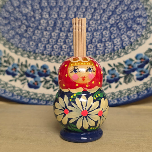 Wooden (G~Red top blue bottom) toothpick holder