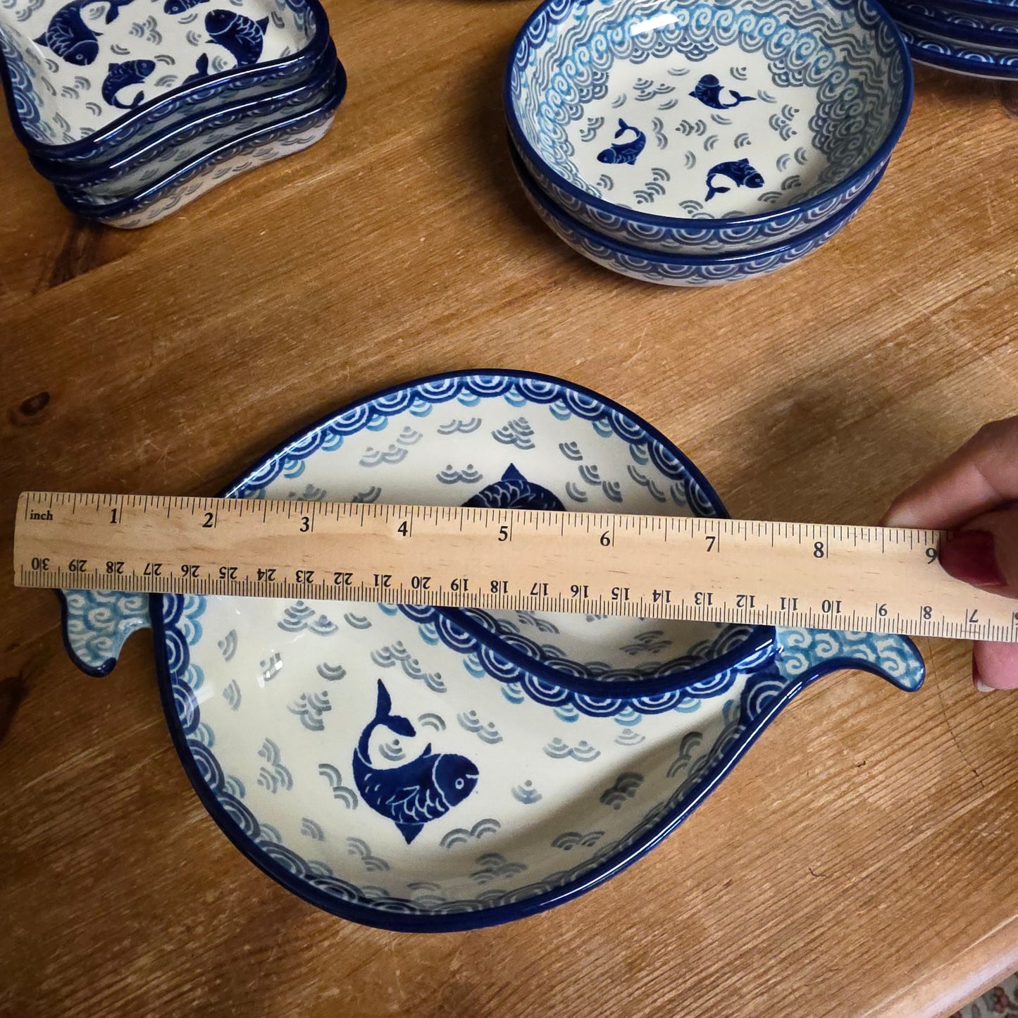 Ying Yang Fish Dish 2372X ~ Deep Blue Sea ~ Koi Fish