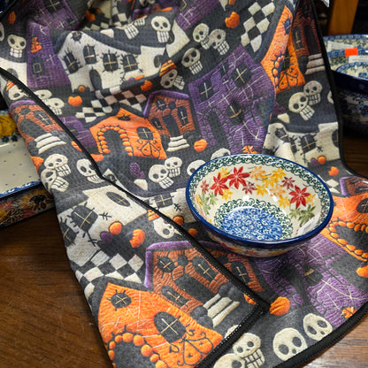 Towel / Poly !  Frightville: Double-Sided Hand Towel: Black / 17x27 in / haunted house purple