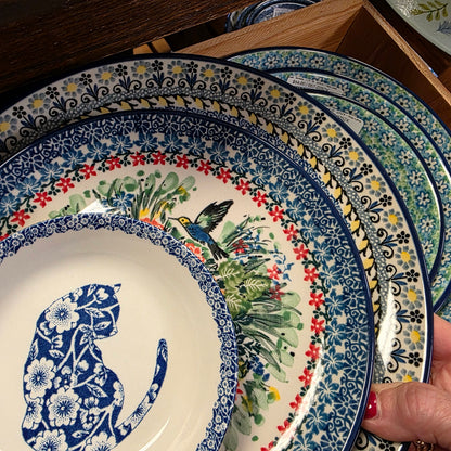 Burleigh ~ BLUE Butter Pat Calico Cat ~ Shallow bowl  *** NOT Polish Pottery