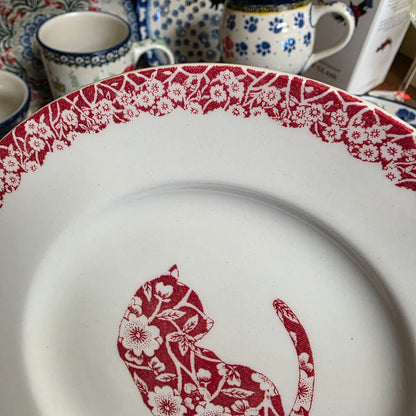 Burleigh ~ RED Plate 6.75"  Calico Cat  *** NOT Polish Pottery