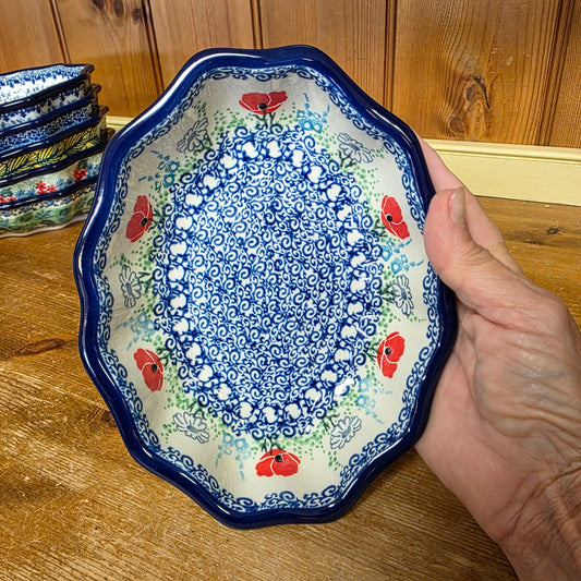 Bowl   Oval Fluted   6" x 7.5" A27-2901X  Red Poppy Garden pf0526