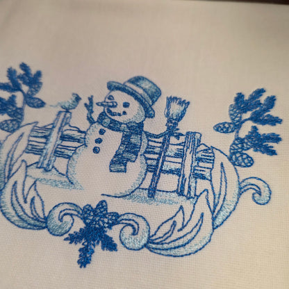 Towel ~ Festive Winter Snowman Tea Towel with Embroidered Detail