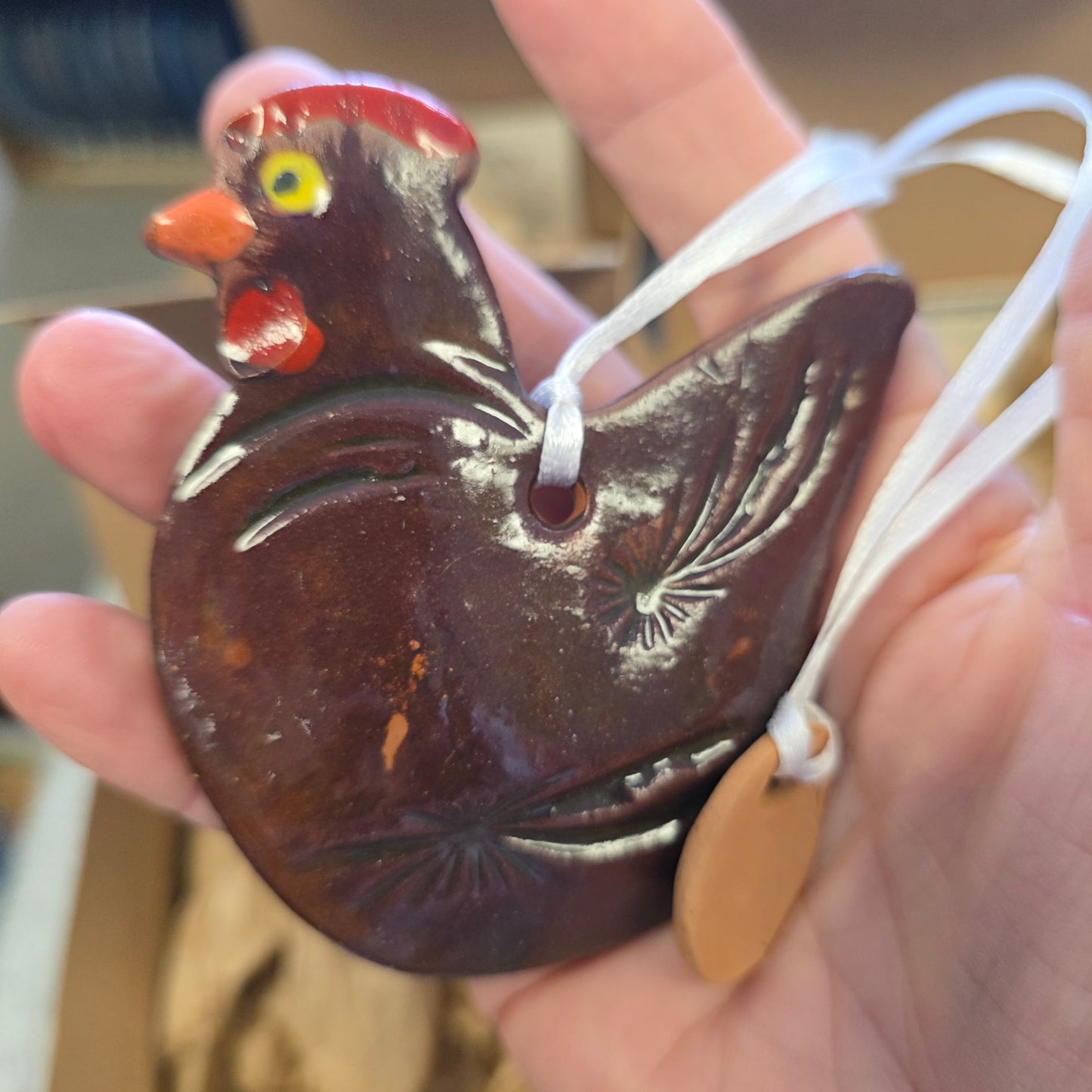 Ornament ~ (G) brown Chicken with Egg (3")   **NOT POLISH POTTERY**