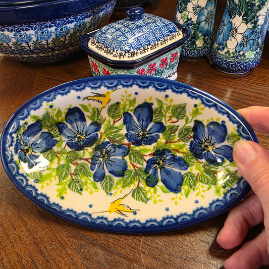 Dish Oval 7" Blue Flowers Yellow bird