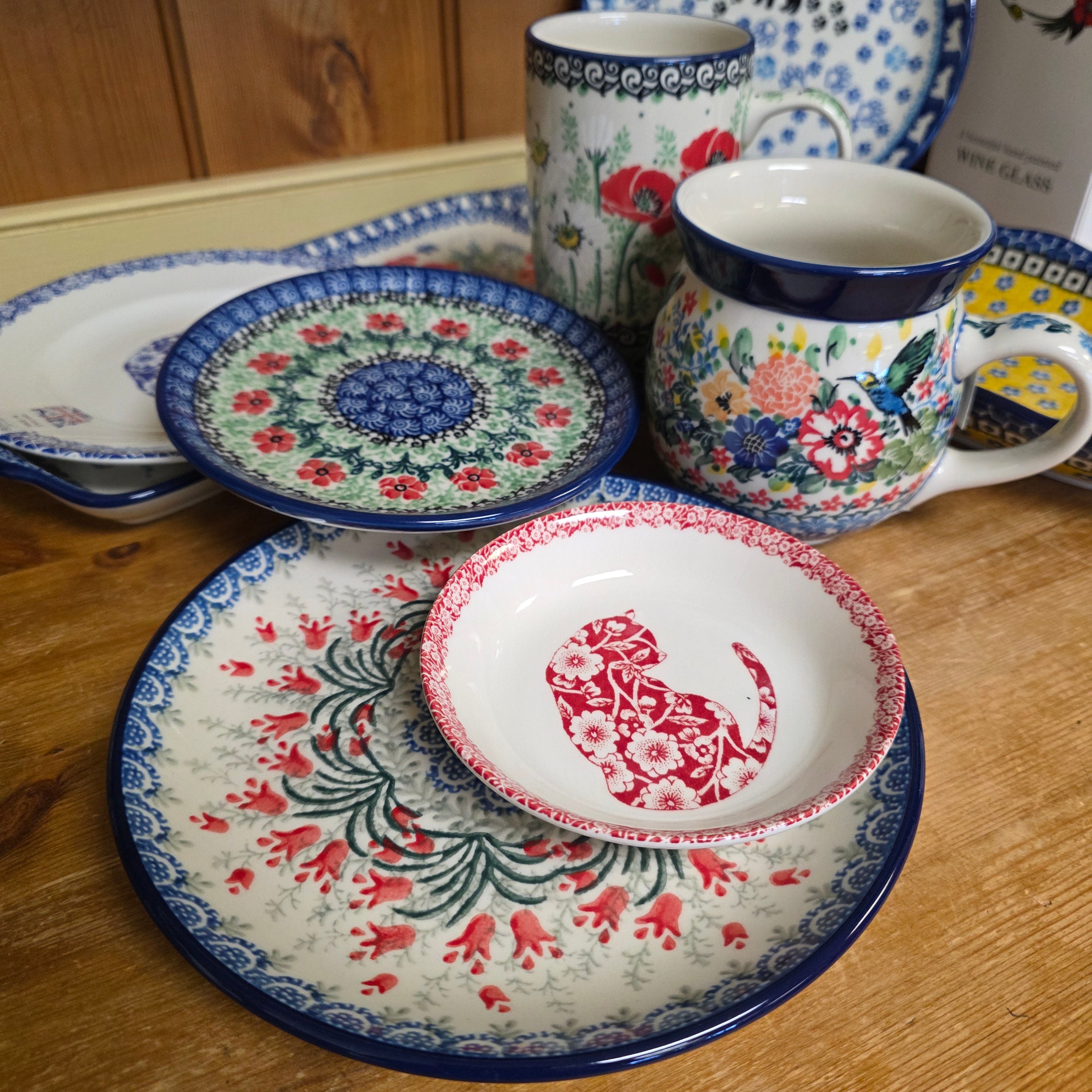 CALICO BURLEIGH 花柄ボウル 4個セット 12cm Burleigh ~ RED Butter Pat Calico Cat ~ shallow bowl *** NOT Polish