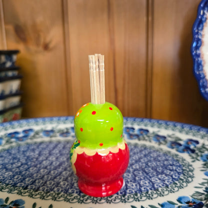 Wooden (A1 ~Green w/strawberries) toothpick holder