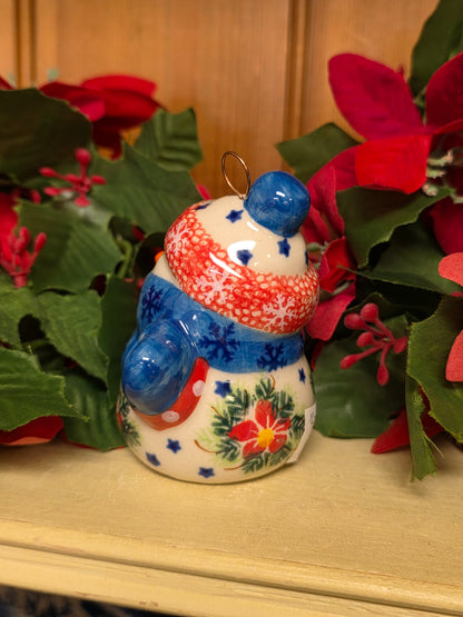 Snowman blue scarf / red flowers (3")
