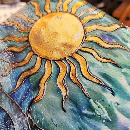 Cutting Board: Ocean Sun  8x11  inch Small   Tempered Glass