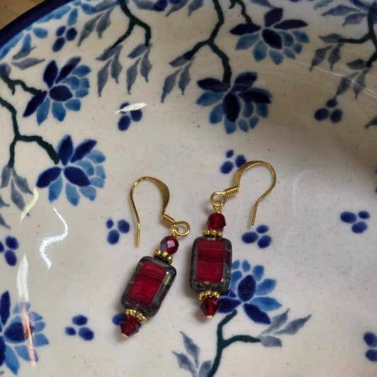 Earrings ~ Rectangle ~ Red
