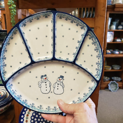 Dish ~ Divided ~ 8.75" 499-2793X  ~ Frost & Flurry Snowman