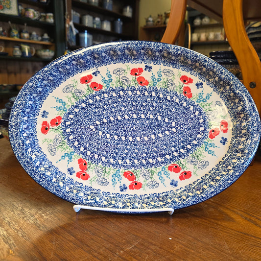 Platter   Oval   10' X 14.5"   2901X ~ Red Poppy Garden