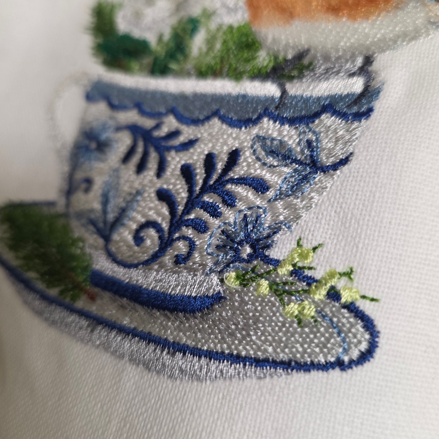 Towel ~ Bluebird and Flowers Teacup Kitchen Towel