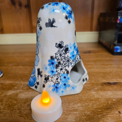 Ghost Luminary ART1 / blue w/ spiders figurine. 5.5" H