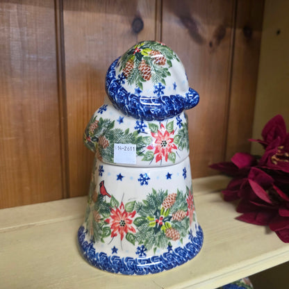 Santa Jar ~ 8" H.  Poinsettia / Cardinal