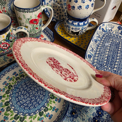 Burleigh ~ RED Plate 6.75"  Calico Cat  *** NOT Polish Pottery