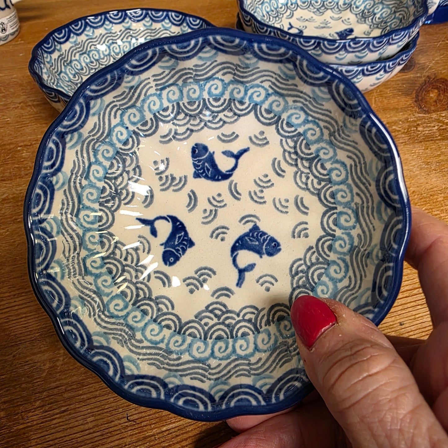 Bowl ~ Scalloped ~ 4.5" 2372X ~ Deep Blue Sea ~ Koi Fish