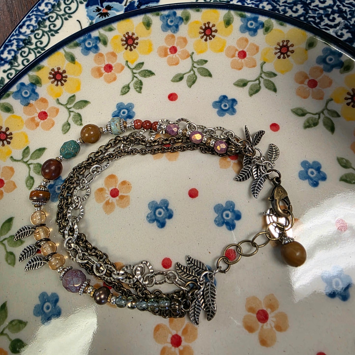 Jewelry ~ Bracelet Earthen 7.5-8.5" Jasper, Czech Glass Multistrand Bracelet