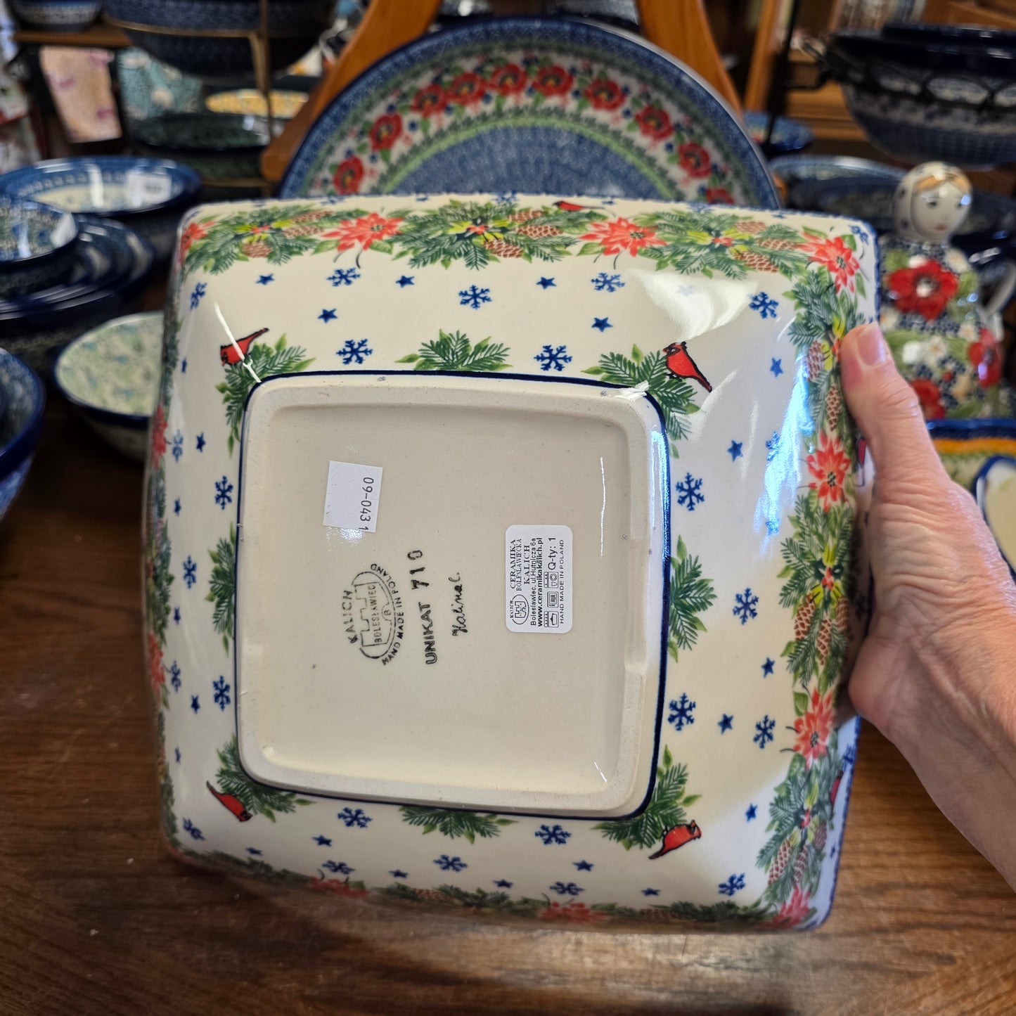 Bowl ~ Square 11" Cardinal and Poinsettia XL
