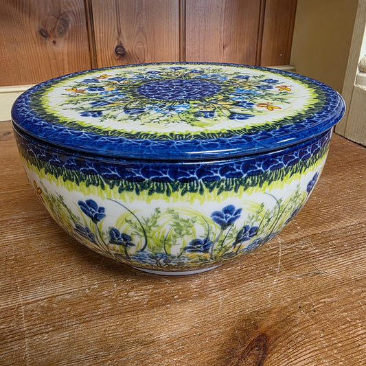 Bowl with Lid 7 cups / Blue Bees pattern
