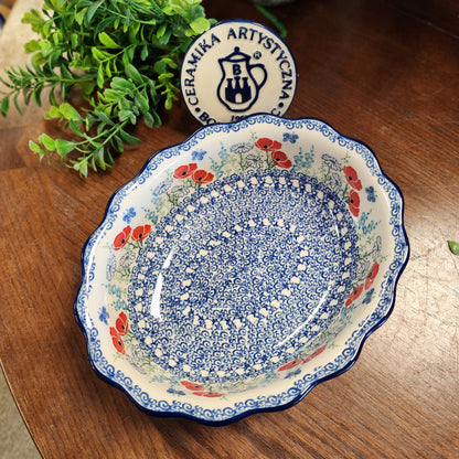 Bowl Oval Baker ~ Fluted Edge 9" x 7.5" x 2 3/4"deep   D78-2901X  Red Poppy Garden pf0526