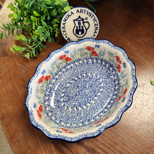 Bowl Oval Baker ~ Fluted Edge 9" x 7.5" x 2 3/4"deep   D78-2901X  Red Poppy Garden pf0526