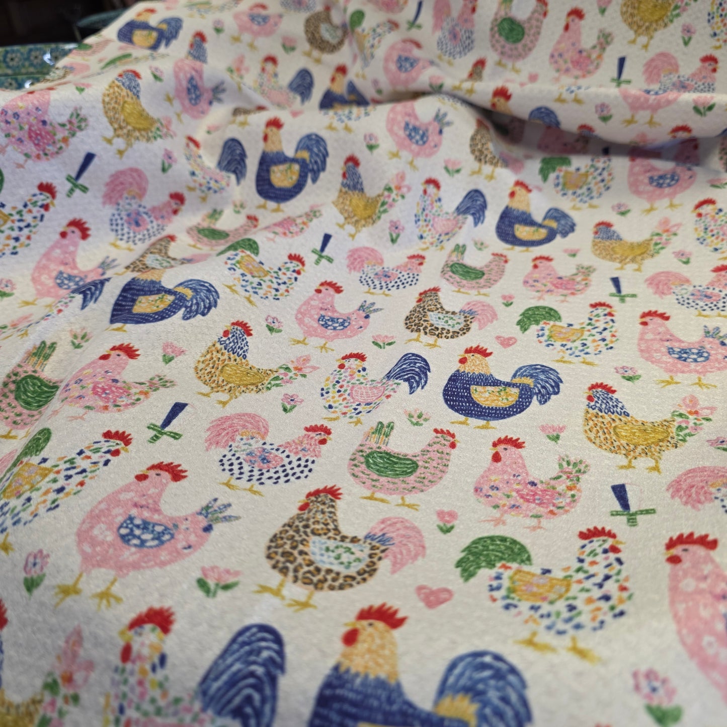 Towel /poly ~ Colorful Chickens Waffle Dish Towel