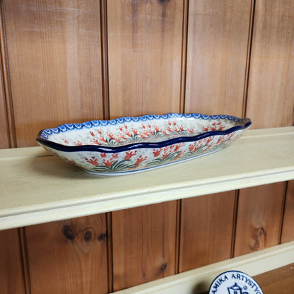 Tray   Scalloped Oval   6.25" x 12.5" A42-1437X  Crimson Bells pf0526