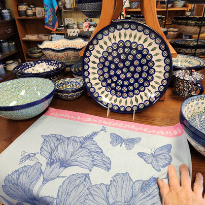 Tea Towel blue bird Pink border