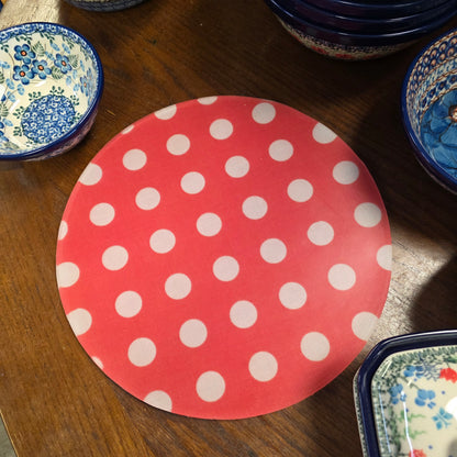 Silicone trivet ~ red/white/dots~ 10" round