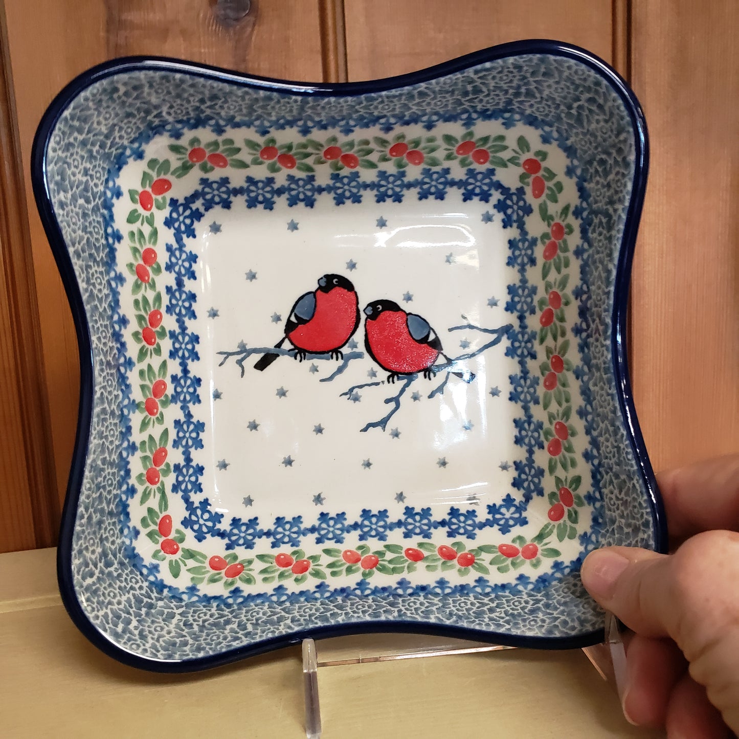 Bowl ~ Square Fluted 587-U5179  Red Birds M Starzyk