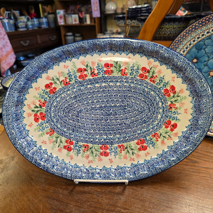 Platter   Oval   10' X 14.5" 614-3220X  Whimsical Garden pf0526  (includes FREE wooden display stand)