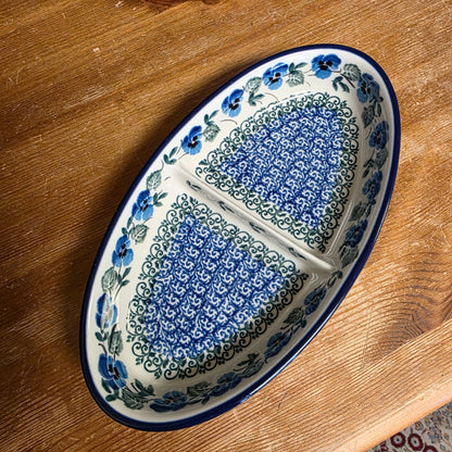 Divided Dish Oval   Small 395-2273X  Winter Viola pf0526
