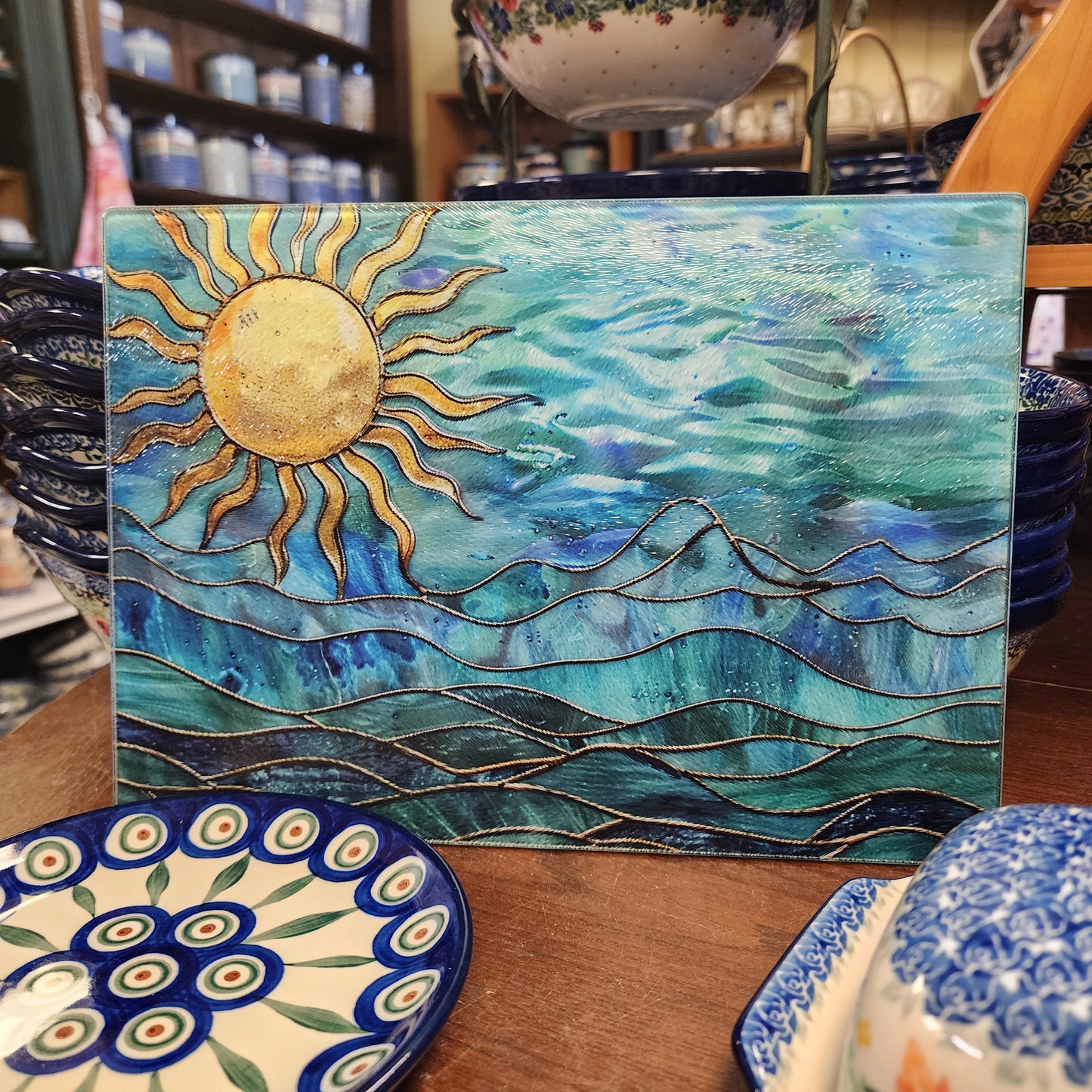 Cutting Board: Ocean Sun  8x11  inch Small   Tempered Glass