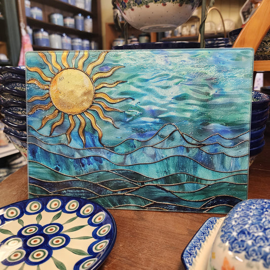 Cutting Board: Ocean Sun  8x11  inch Small   Tempered Glass