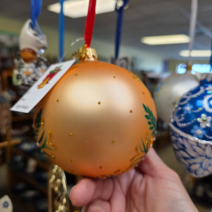 Ornament ~ Glass Ball Orange Helenium Flowers / 4"